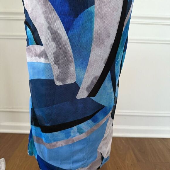 Pretty Little Thing Mesh Bodycon Midi Tube Dress Blue Abstract 4 - Picture 12 of 16